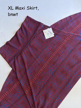 XL Lularoe Maxi Skirt, red with blue tribal print